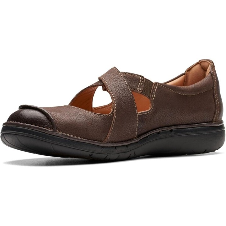 Clarks Women's Un Loop Strap Mary Jane Flat Dark Brown Leather Flats NEW 7 W