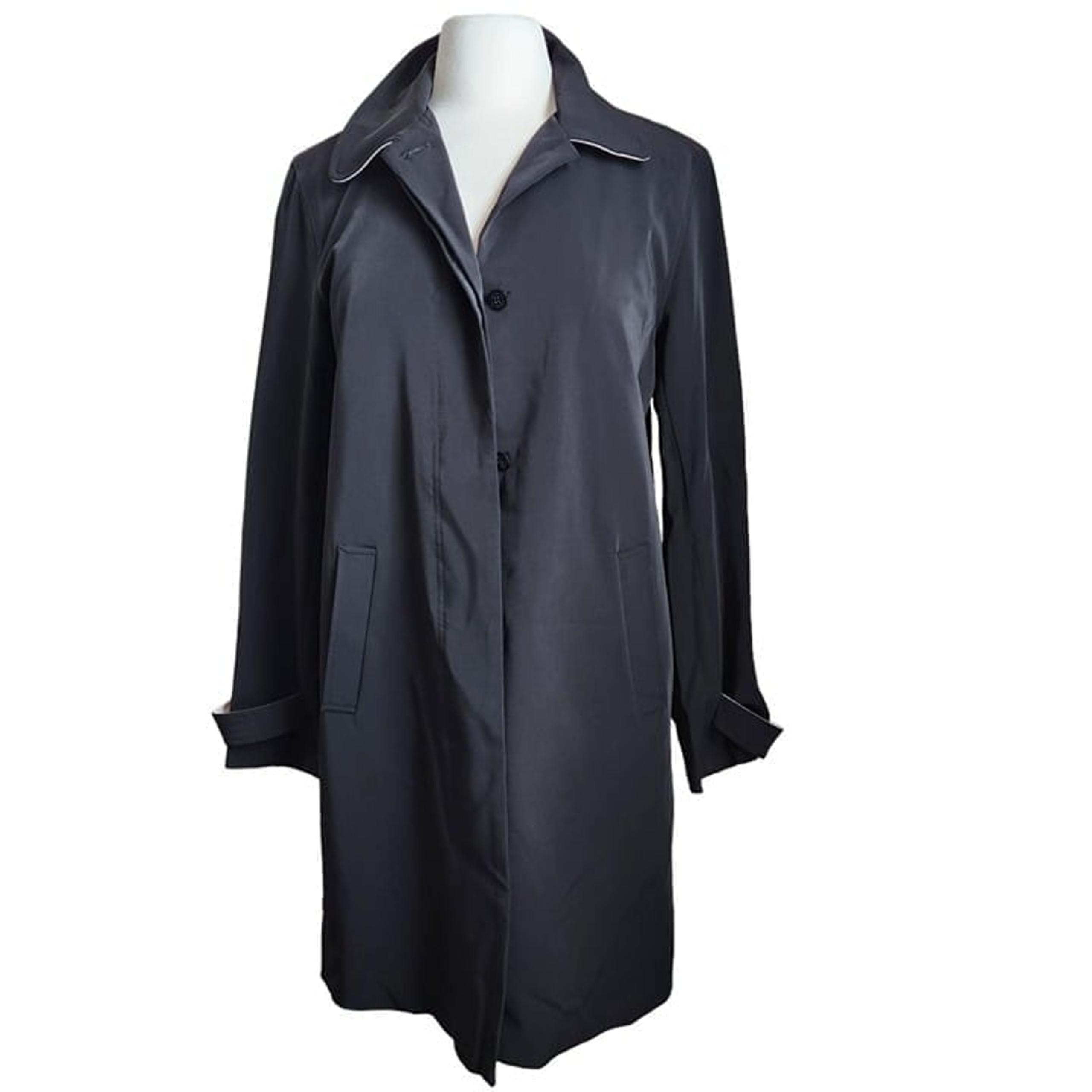 Jones New York Womens Long Black Coat Size M Single Breasted Lightweight Overcoa