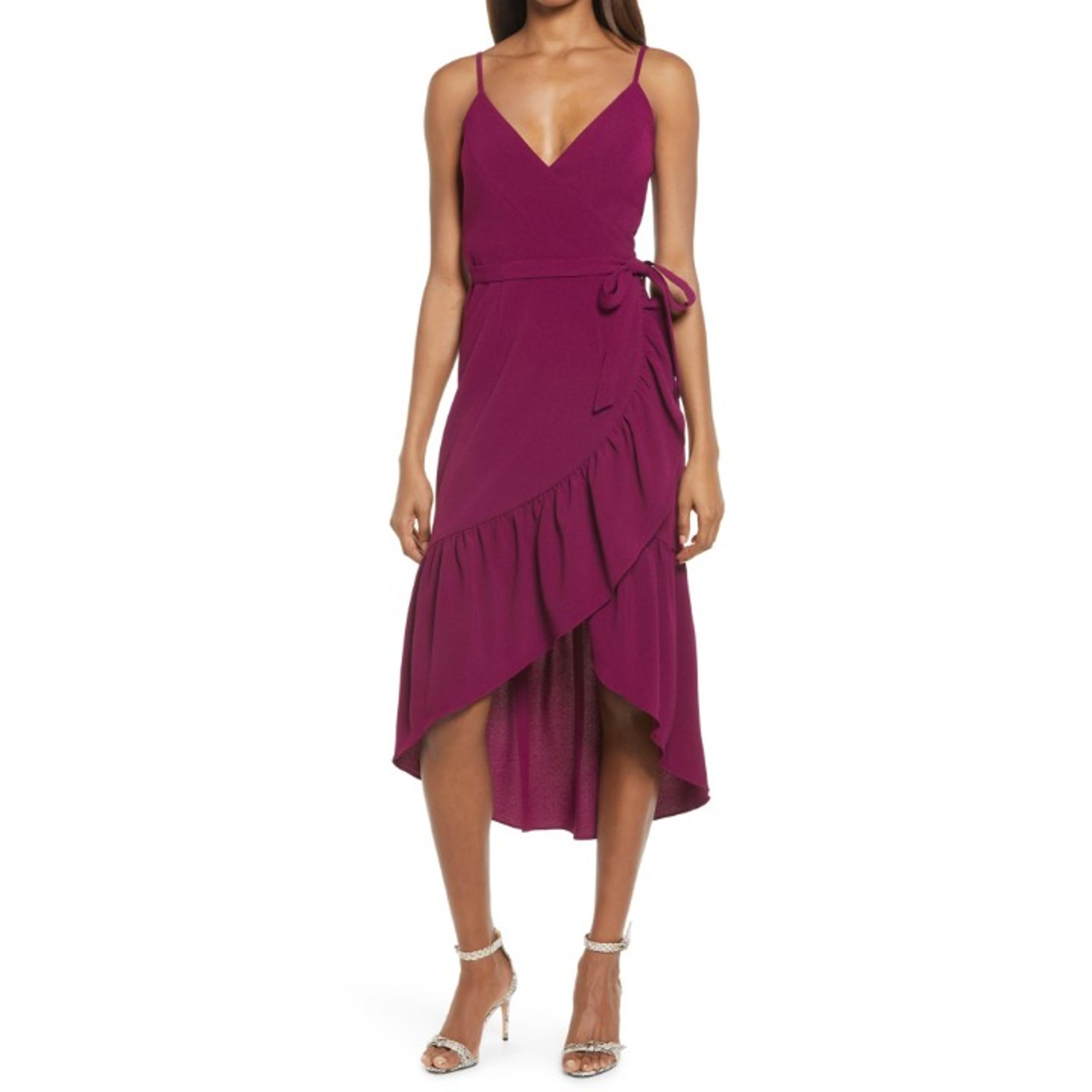 Dress the Population Delphine Wrap Hi Low Flounce Dress Size S