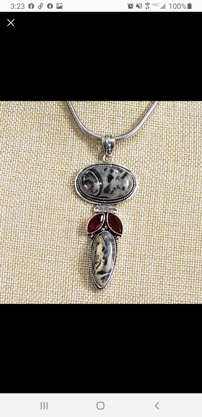 Jasper Garnet gemstone 925 silver pendant necklace