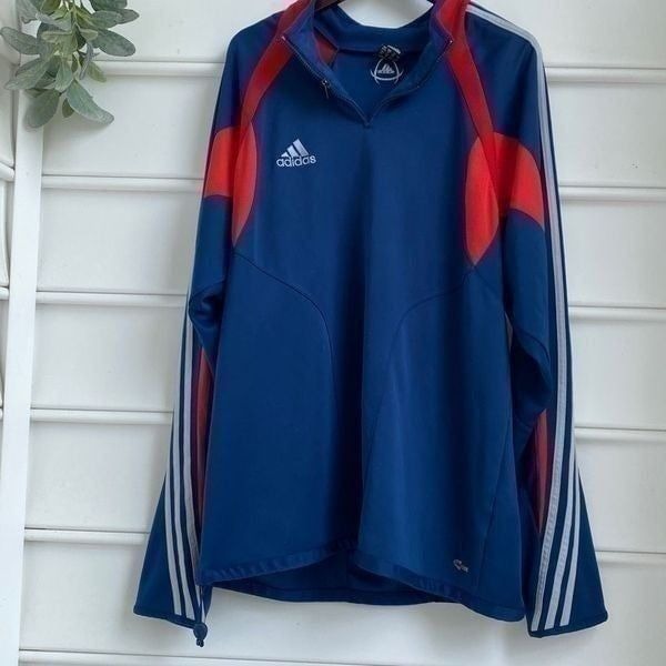 Vintage Adidas 1/4 Zip Pullover Top Blue/Red XL