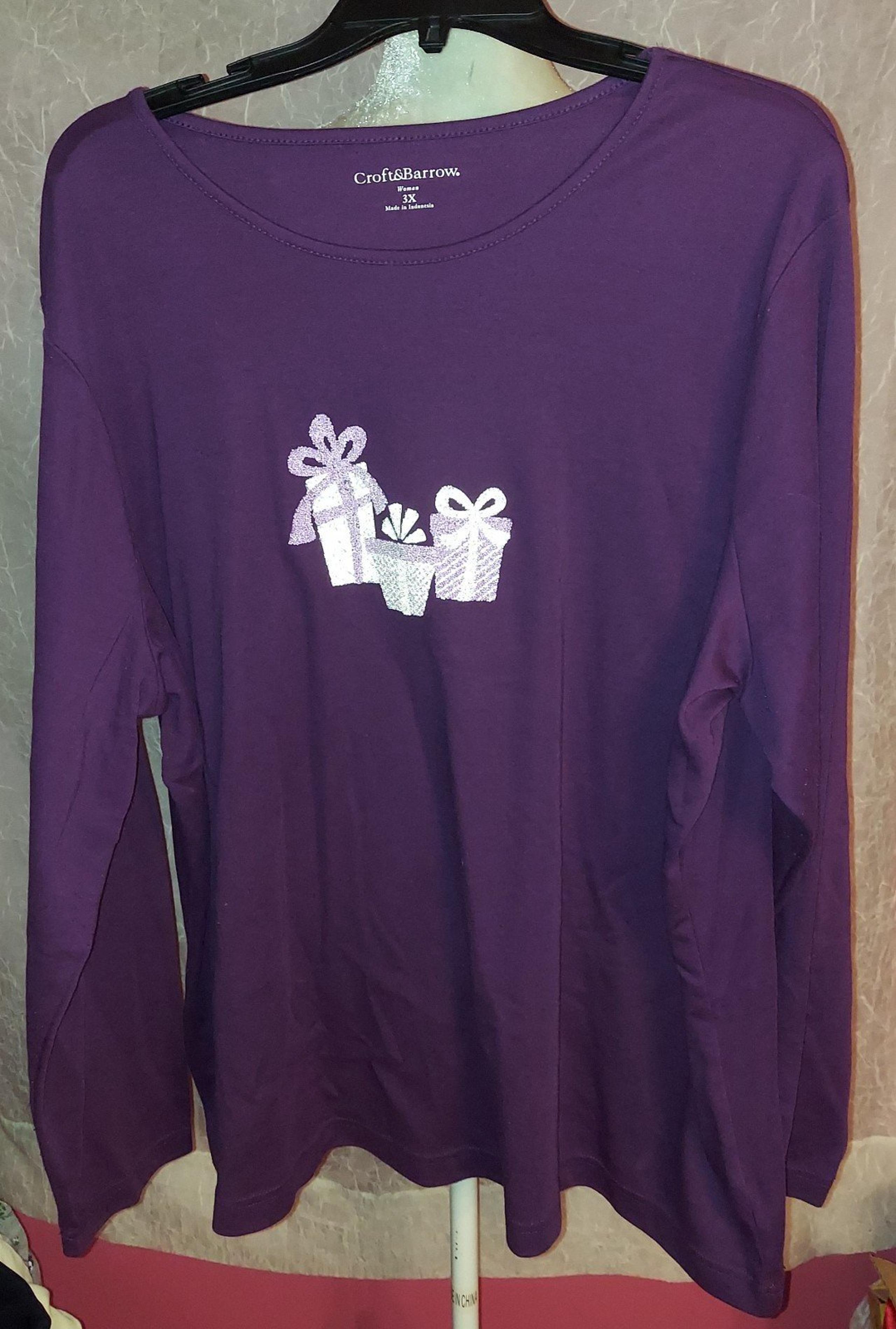 Women's Croft & Barrow T-Shirt Purple Long Sleeve Top Plus Size 3XL w/ Presents