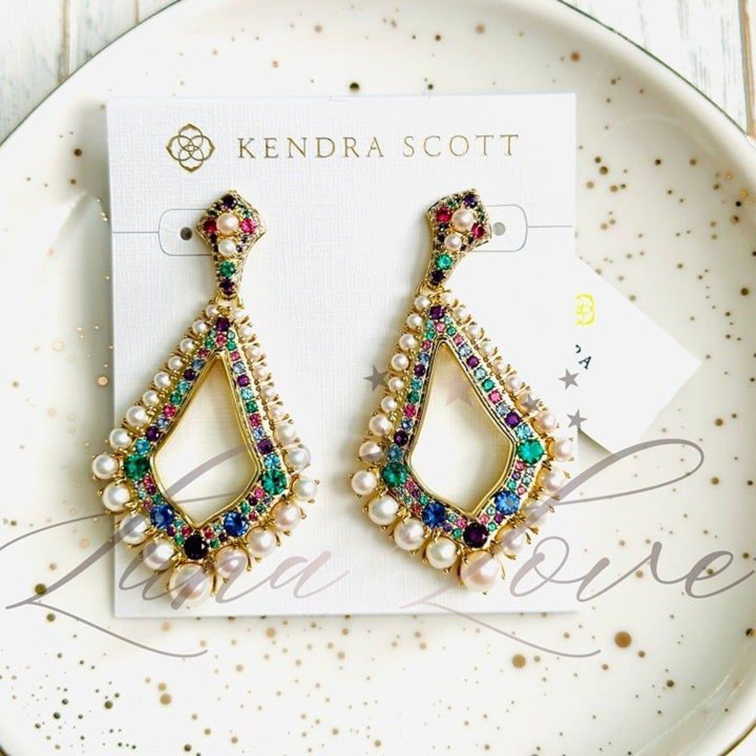 KENDRA SCOTT Krista Gold Statement Earrings in Multi Mix NWT