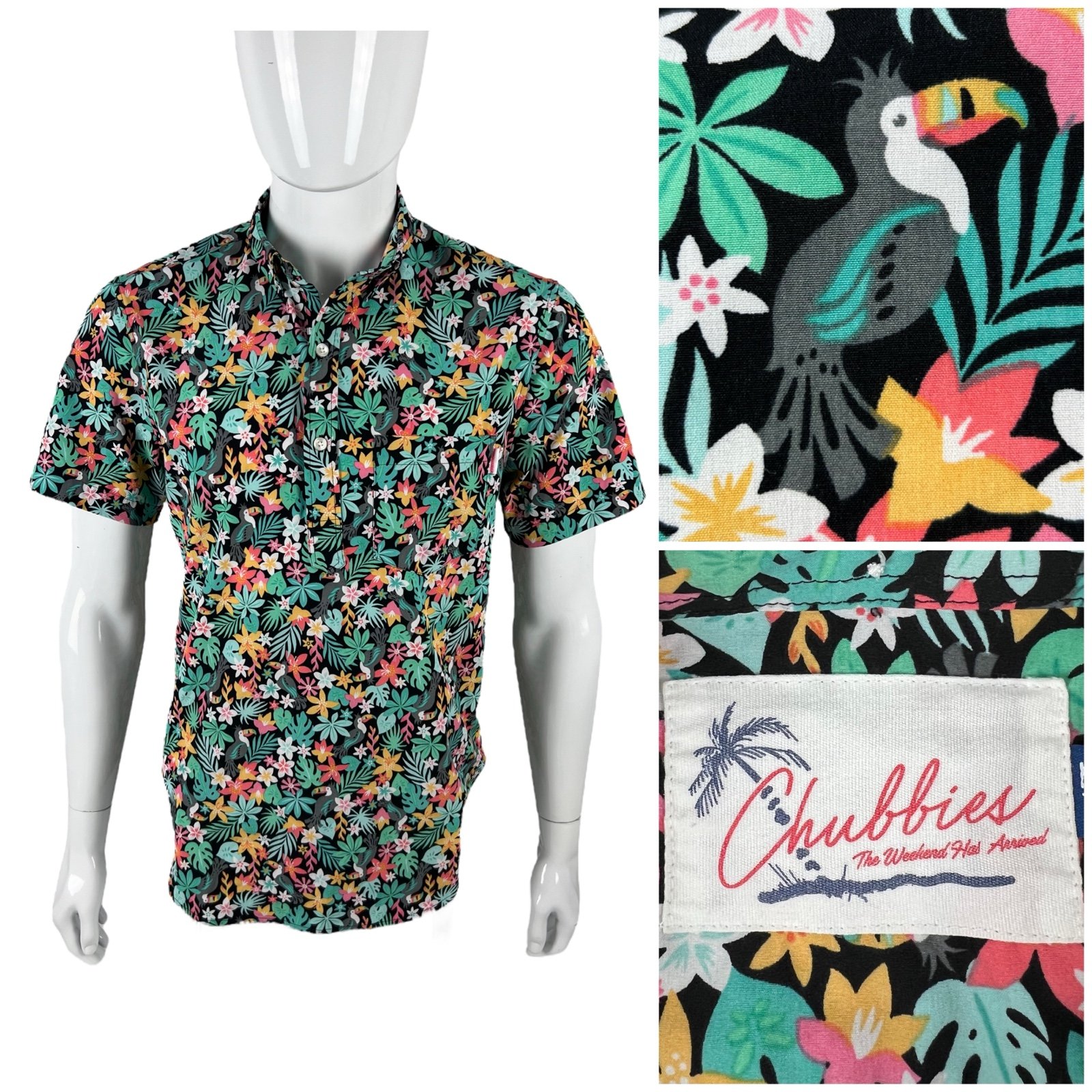 Chubbies Mens Medium Shirt Hawaiian Floral Button Down Short Sleeve Popover EUC