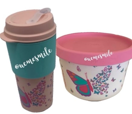 Tupperware Ilumina Collection Butterflies One Touch Canister & Coffee Mug Set