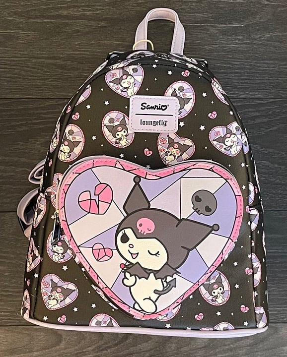 LOUNGEFLY SANRIO KUROMI STAINED GLASS HEART BACKPACK BOOKBAG BAG
