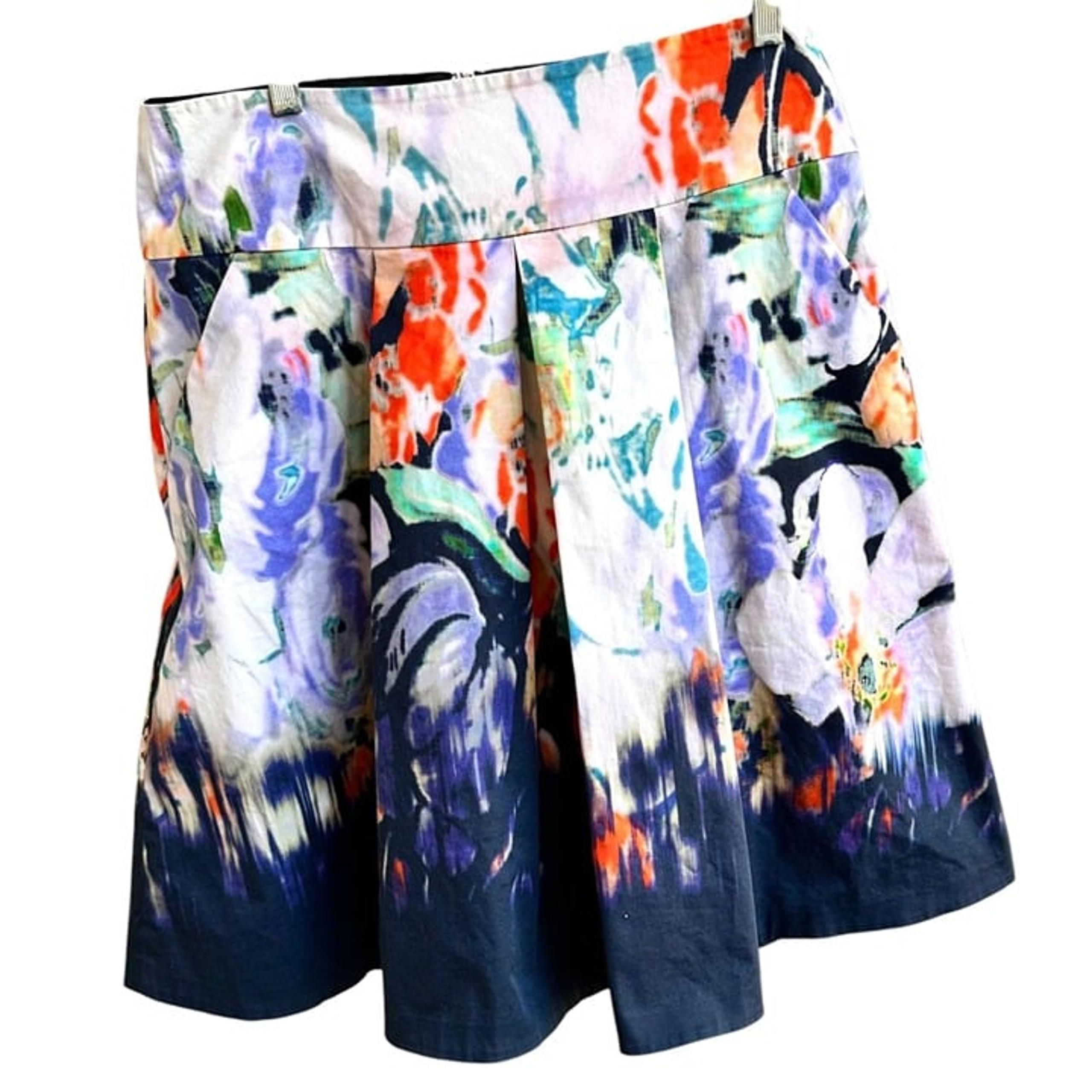 Elie Tahari Nordstrom Watercolor Skirt Size 12 A Line Back Zip Pleated Art Palet