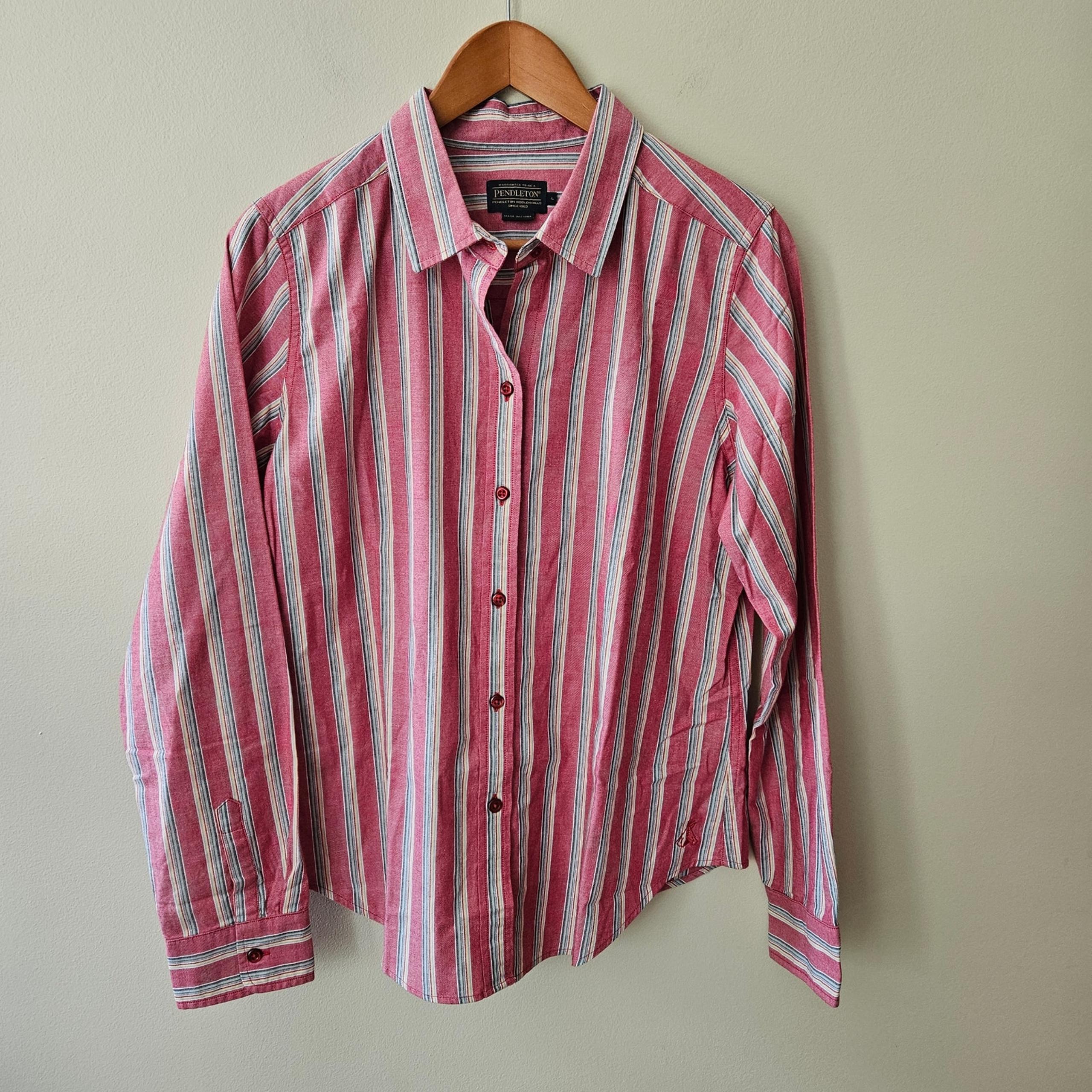 Pendleton Women's Striped Button Down Shirt, Size Large Red Cotton