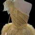 Mac Duggal Yellow One Shoulder Beaded Ruffled High Low Prom Pageant Formal Gown