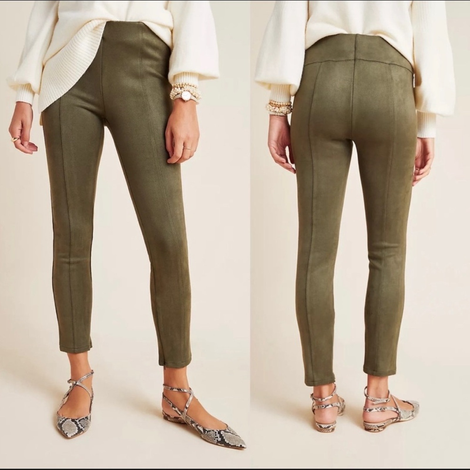Anthropologie Faux Suede High Rise Legging Pants Green 25