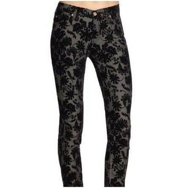 7 For All Mankind Black Gray Velvet Mid Rise Skinny Jeans 24