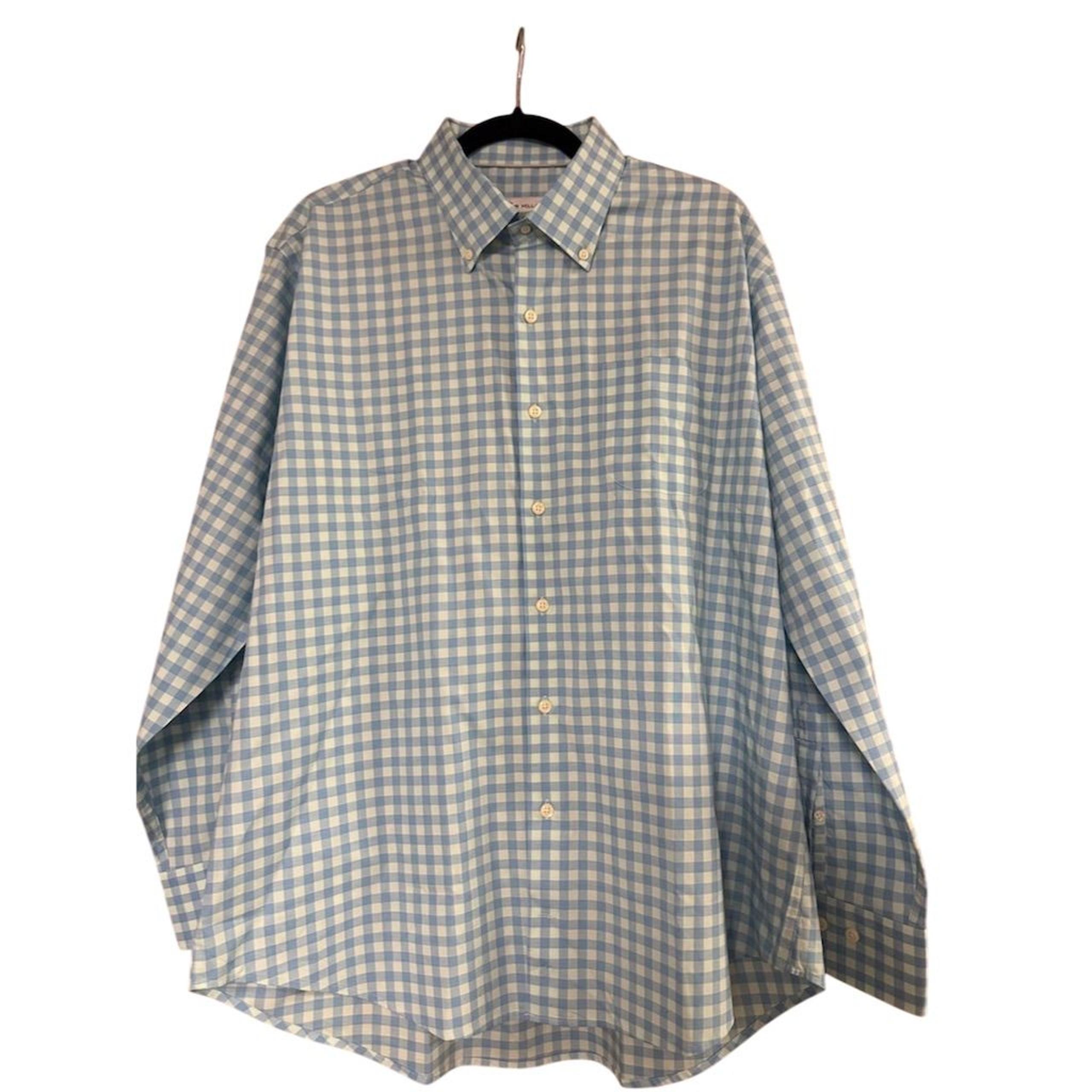 Peter Millar Men's XL Blue Gingham Check Long Sleeve Button-Down Shirt