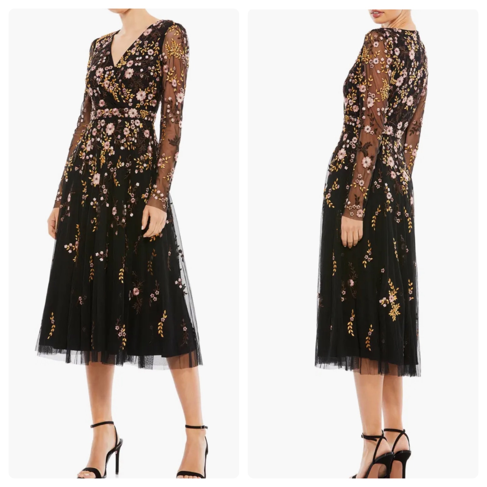 Mac Duggal 31503 Floral Embroidered Surplice V Neck Midi Dress Size 16 NWT