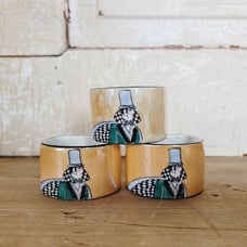 3 Vintage Noritake M Japan Napkin Ring Art Deco Lusterware Man Checkered Cape