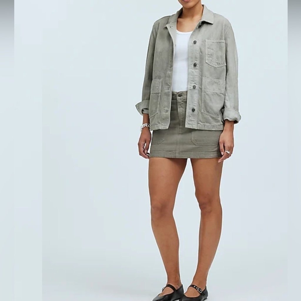 Madewell x MN sz Large, Flaw, Gray Dye Studio Denim Chore Coat Outdoor Hiking