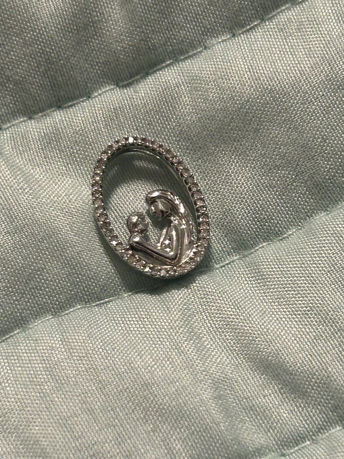 Solid 10k White Gold Diamond Mother And Baby Pendant