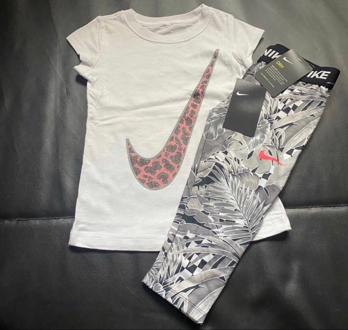NWT Nike glitter Leopard Print tee & leggings set girls size 6