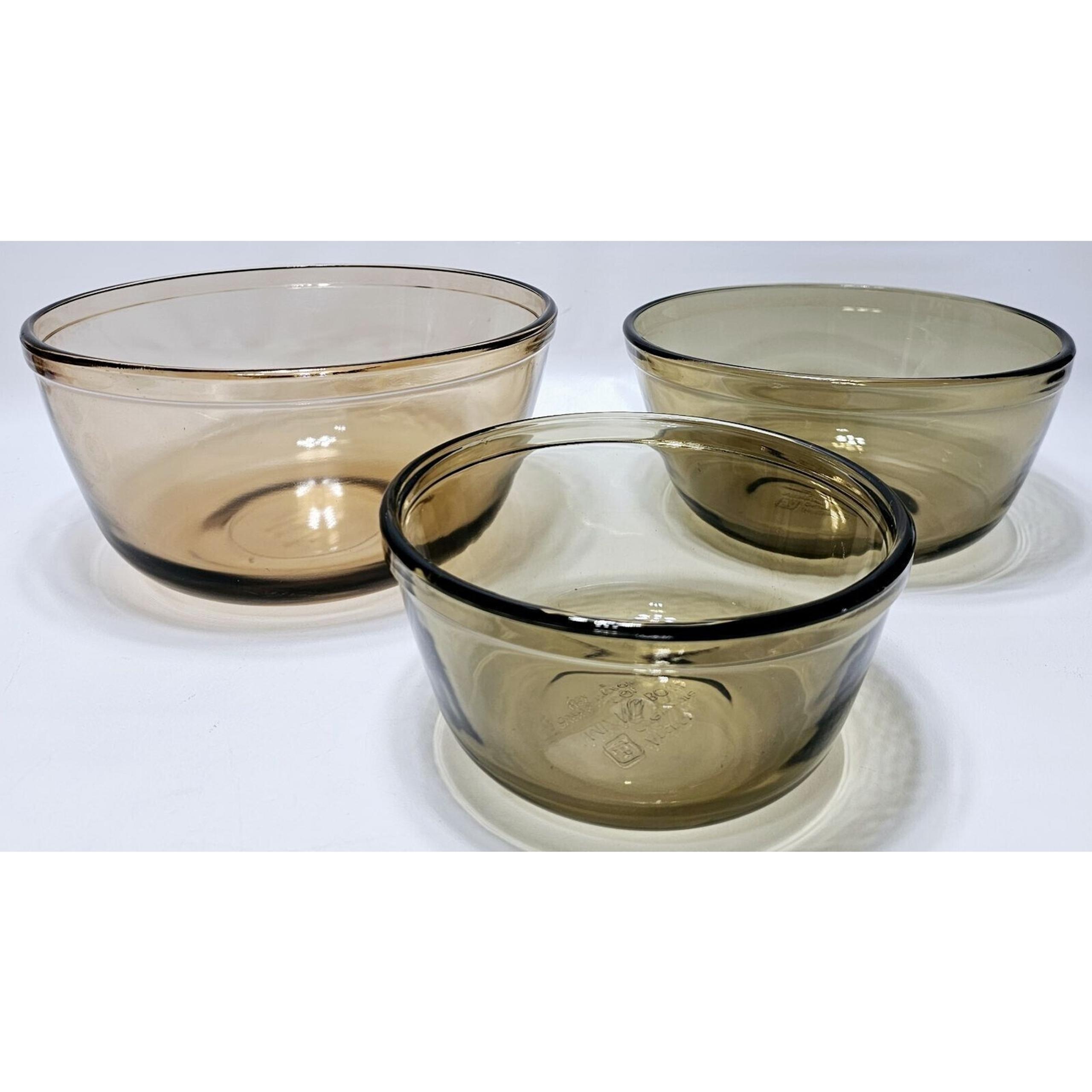 Vintage ANCHOR HOCKING Ovenware Amber Mixing Nesting Bowl Set 2, 1-1/2 & 1 Quart