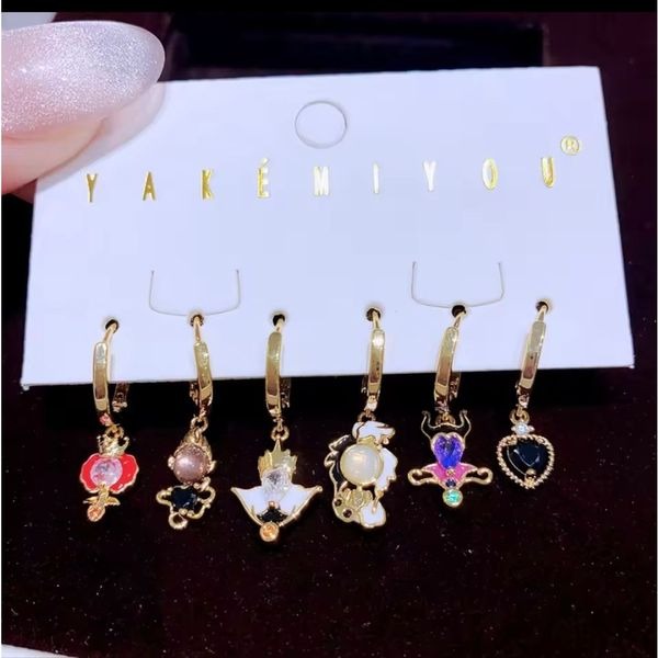 14K Gold Plated Disney Villains Gemstone Theme Earrings Hoop Mismatched Set