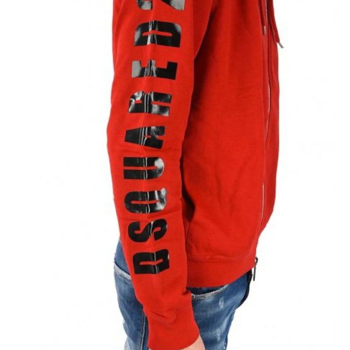 Dsquared Men's Arm Logo Red Zip Up Hooded Sweater Size S