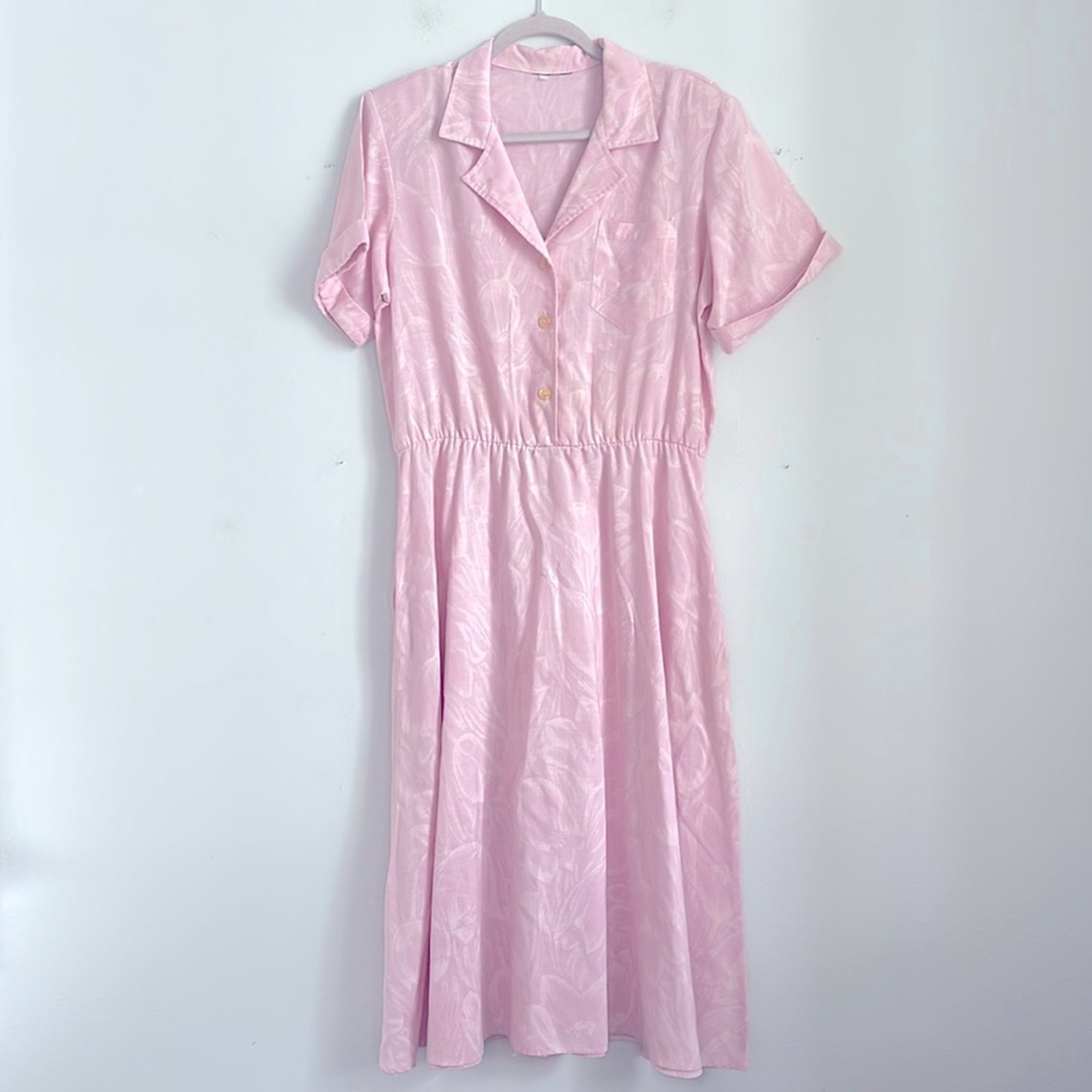 Vintage cinch waist tulip botanical short cuffed sleeve dress
