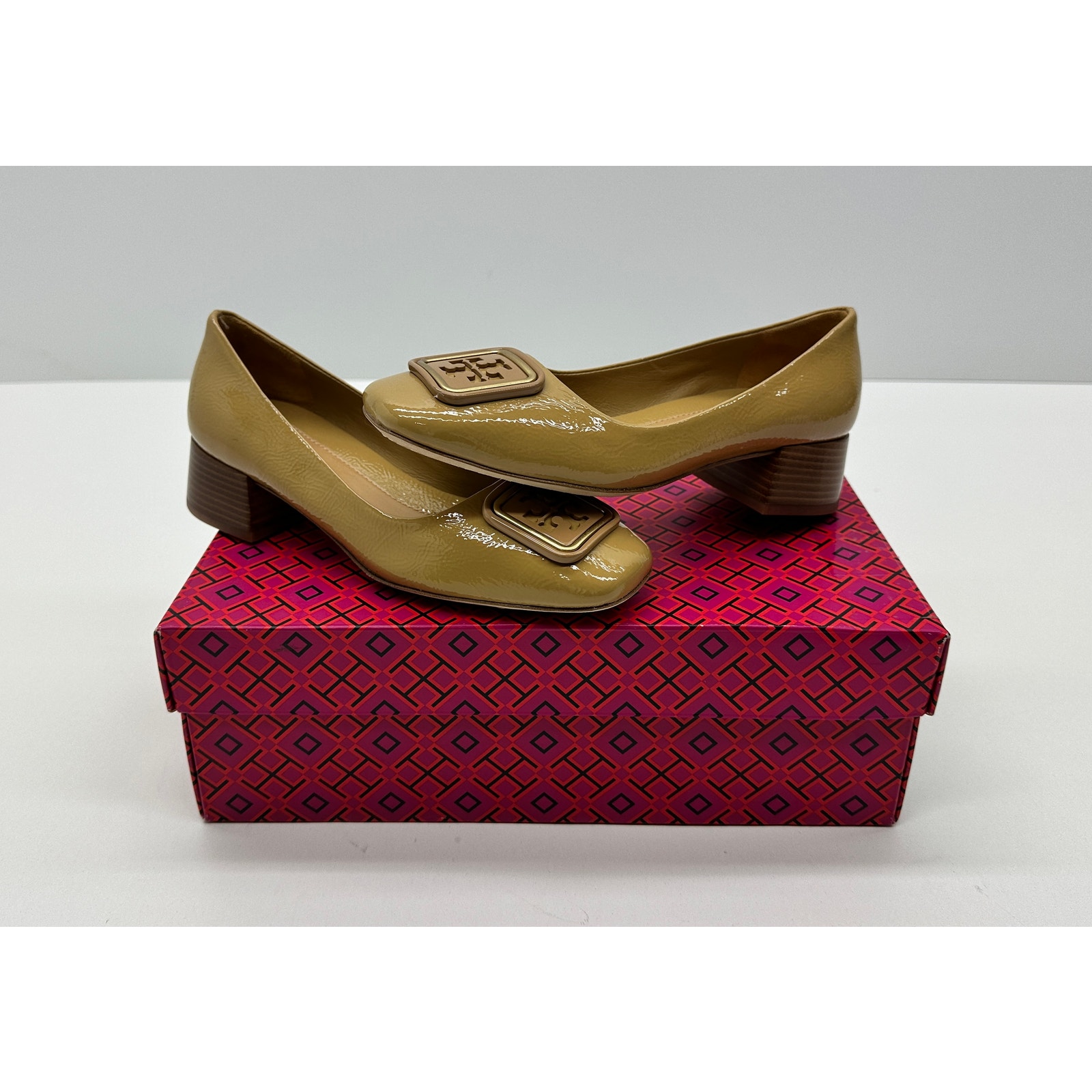 TORY BURCH WOMEN'S GEORGIA PUMP LEATHER SHOES GINGER SHORTBREAD SIZE 5 NIB #06S