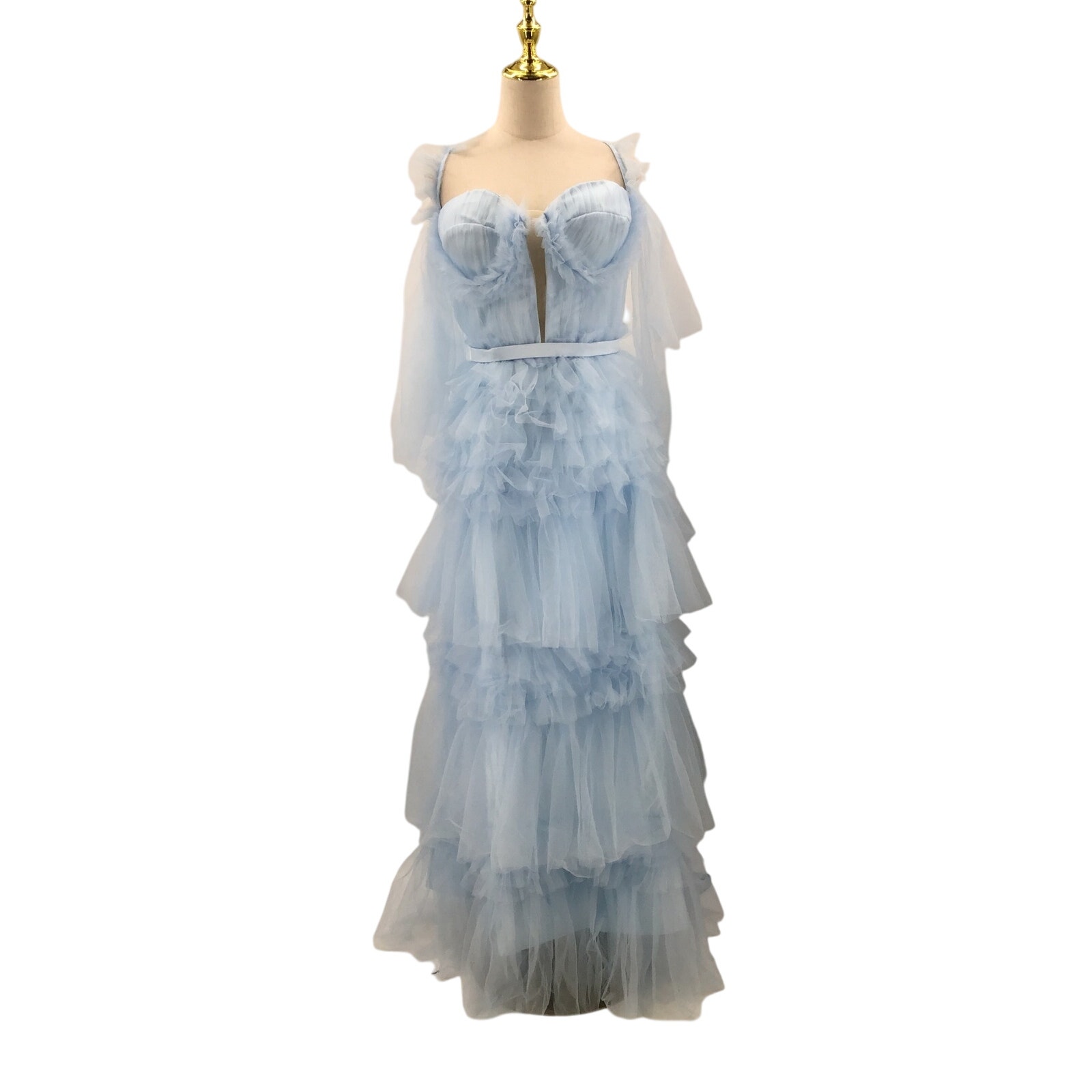 FORMAL 18 2x plus baby blue lace up tulle tutu tiered ruffle maxi dress NEW R2
