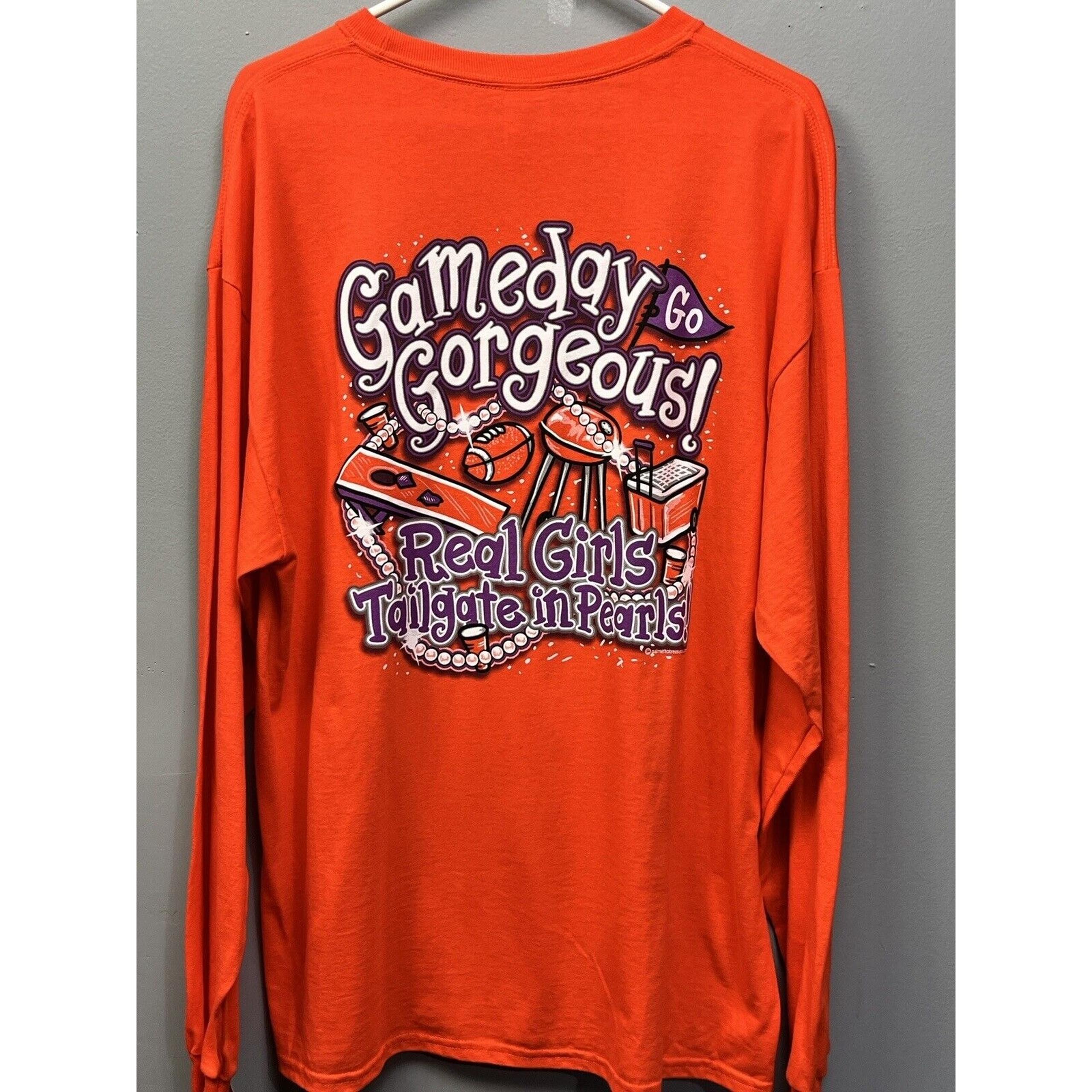 Gameday Gorgeous Longsleeve T-Shirt Womens XL Gildan Tailgate Pearls Orange