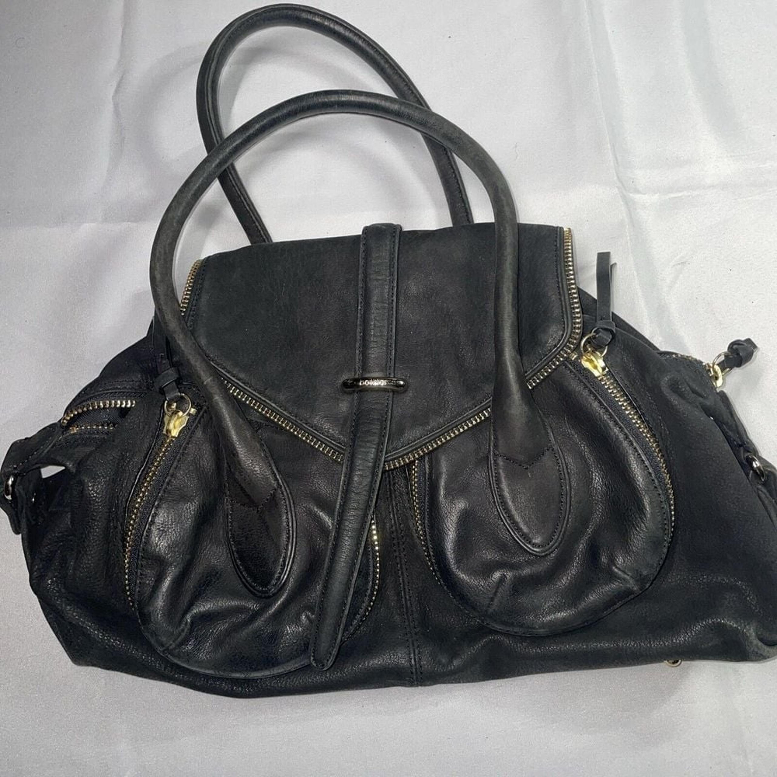 Botkier Black Leather Gold Hardware Zipper Accent Satchel Bag