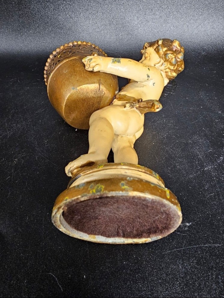 Art Deco/art nouveau brass/bronze cherub boys with a lighter and a basket - detail