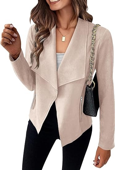 Blazer Women's faux suede jacket 2024 Fall wear long sleeve cardigan