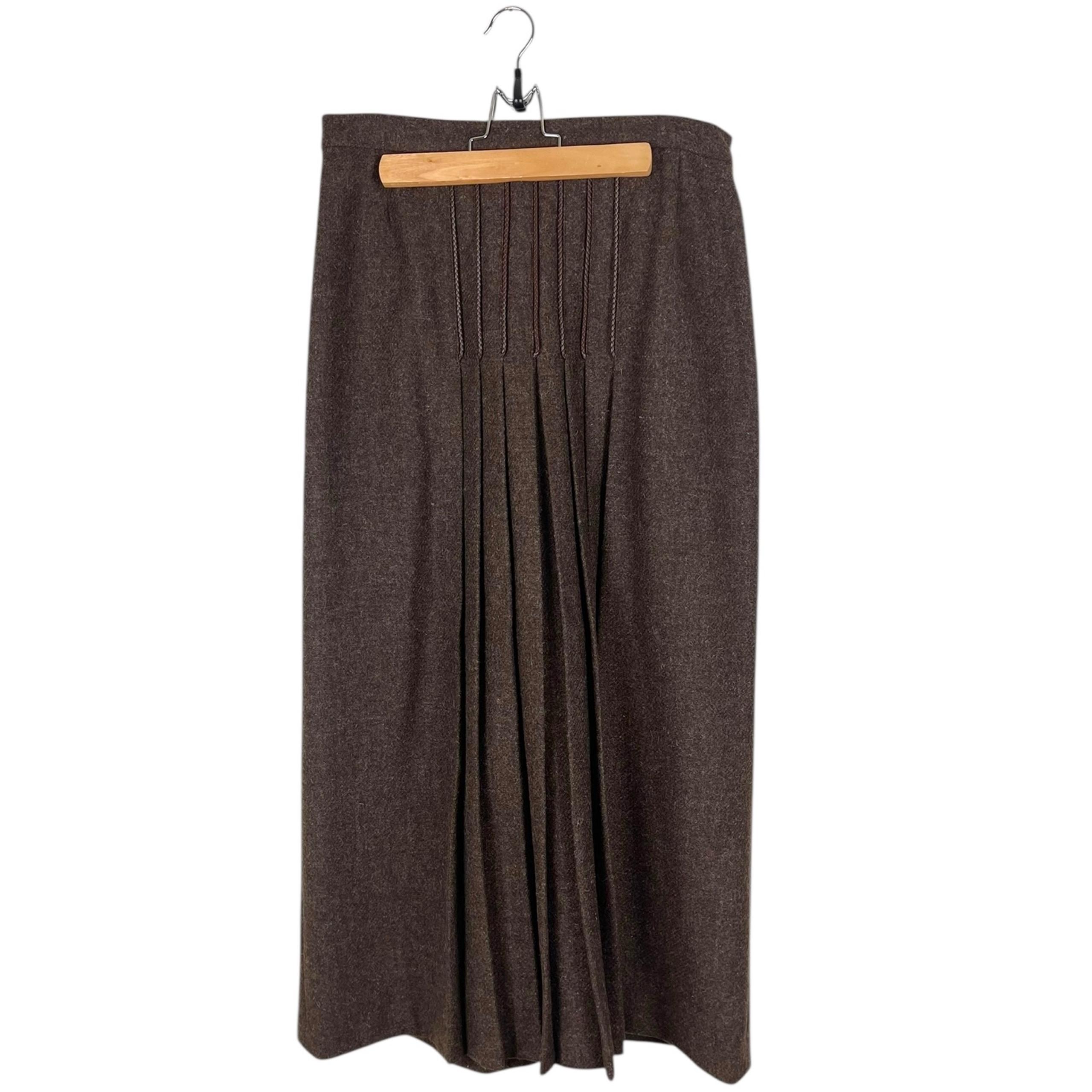 Orvis Women’s Brown Wool Pleated Maxi Skirt Lined Braided Detail Western Boho