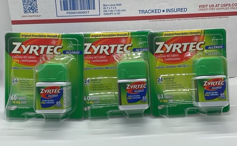 Zyrtec Allergy Antihistamine 10mg 180 Tablets 3 packs