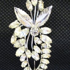 Vintage D'OR Sterling Silver Clear Rhinestone Flower Leaf Pin / Brooch