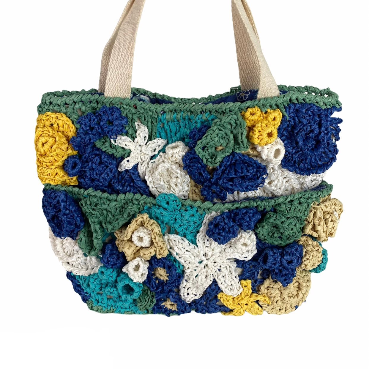 Vintage Woven Satchel Bag Straw Floral
