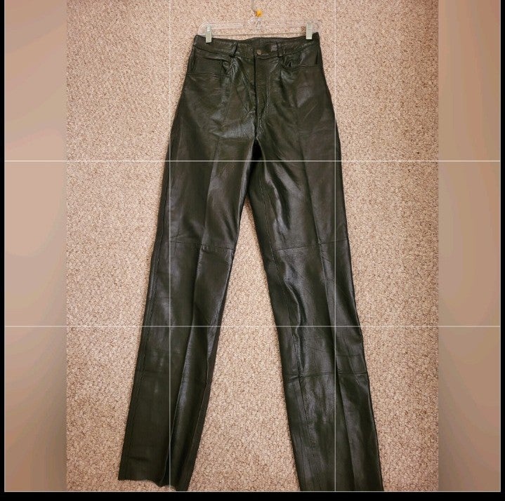 Leather pants straight leg motorcycle bikers pants
