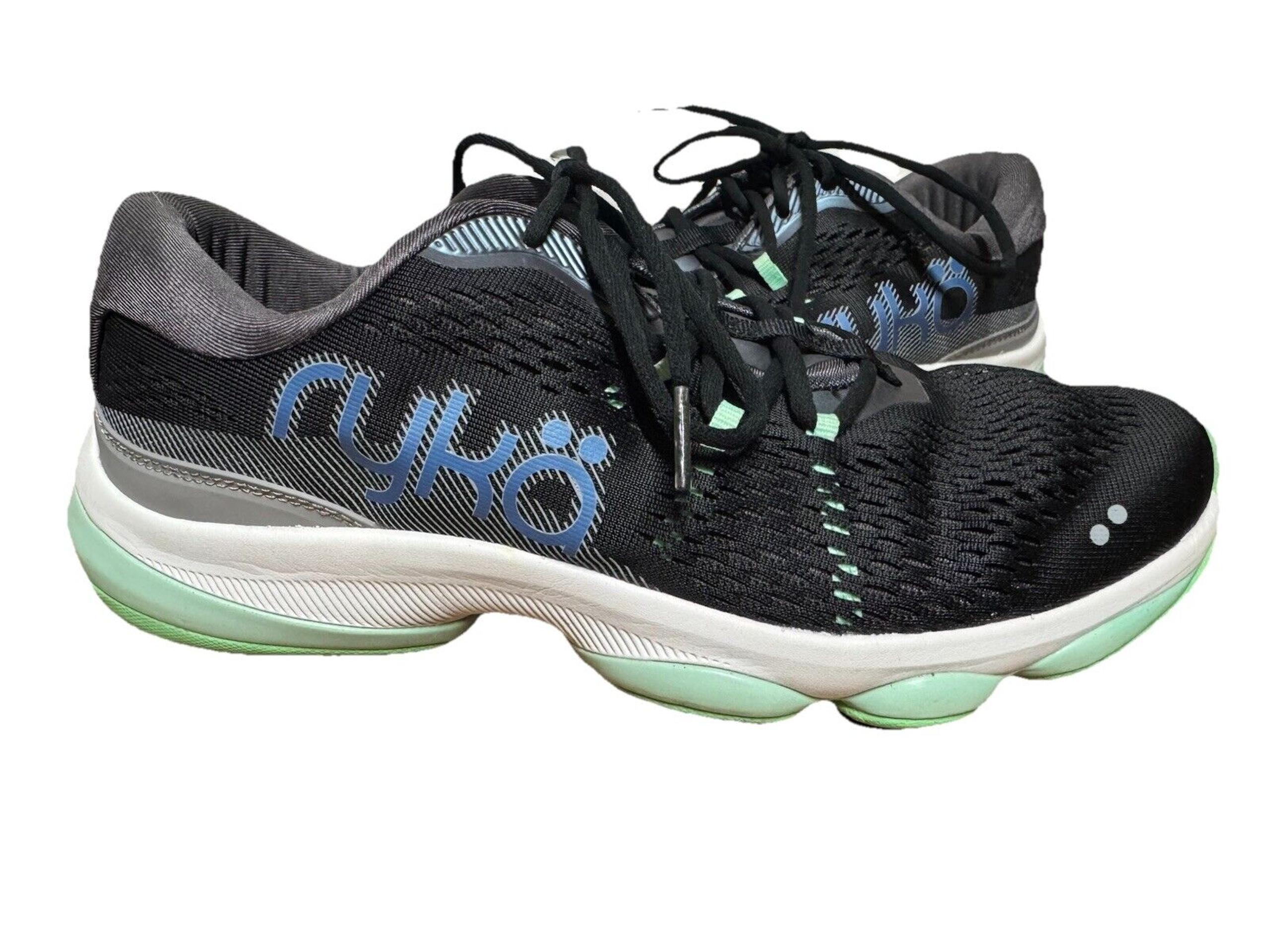 Women’s Black Ryka Walking Tennis Shoes Size 8 Mint Green & Shimmer Blue