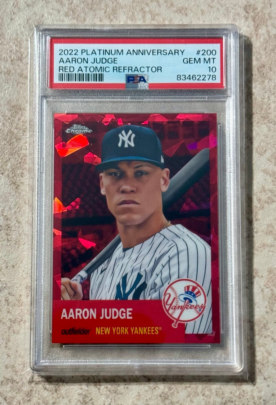 2022 Topps Aaron Judge Chrome Platinum Fuchsia Atomic #9/100 #200 PSA 10 GEM