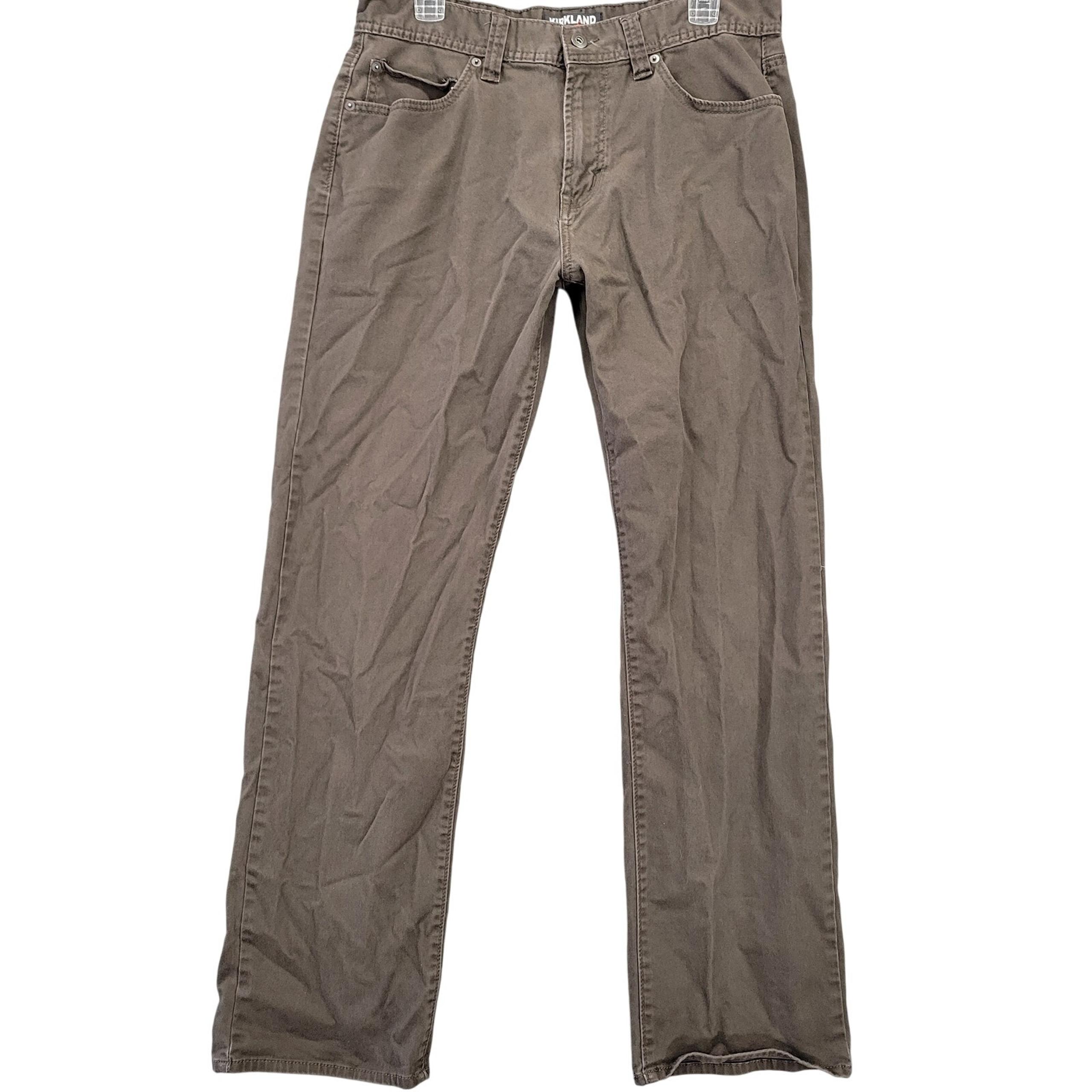 Kirkland Pants Brown Stretch Straight Classic Chino Flat Front Zip Mens Size 34