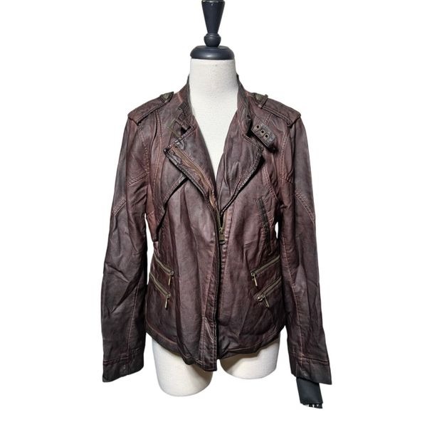 Steve Madden NWT Brown Vegan Leather Moto Jacket Size Large