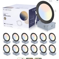 POWERASIA 12 Pack Recessed Lighting 6 Inch with Junction Box, 5CCT 6 Inch Black
