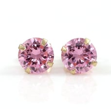 Solid 14K Yellow Gold Round 1.68 TCW Pink CZ Stud Post Earrings
