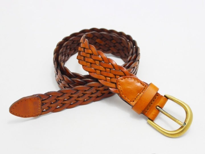Brown Genuine Leather Braided Belt Plaited Belt Cowhide Leather Man Belt