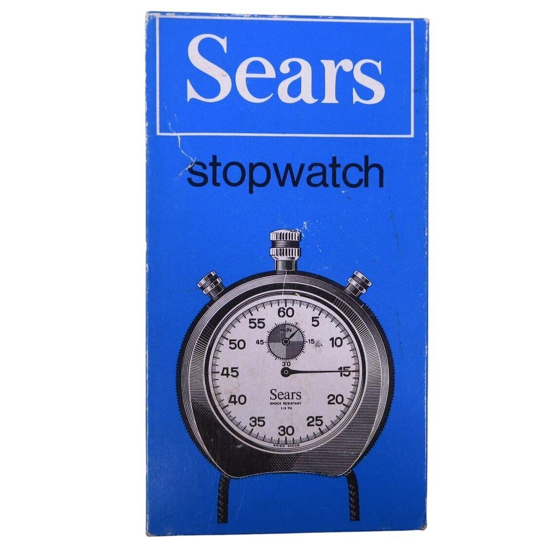 Vtg Swiss Made Sears Mechanical Wind Up Stop Watch Black Case 1/5 Box Manual