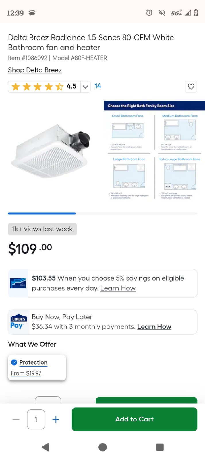 Delta Breez Radiance 1.5-Sones 80-CFM White Bathroom fan ventalation and heater