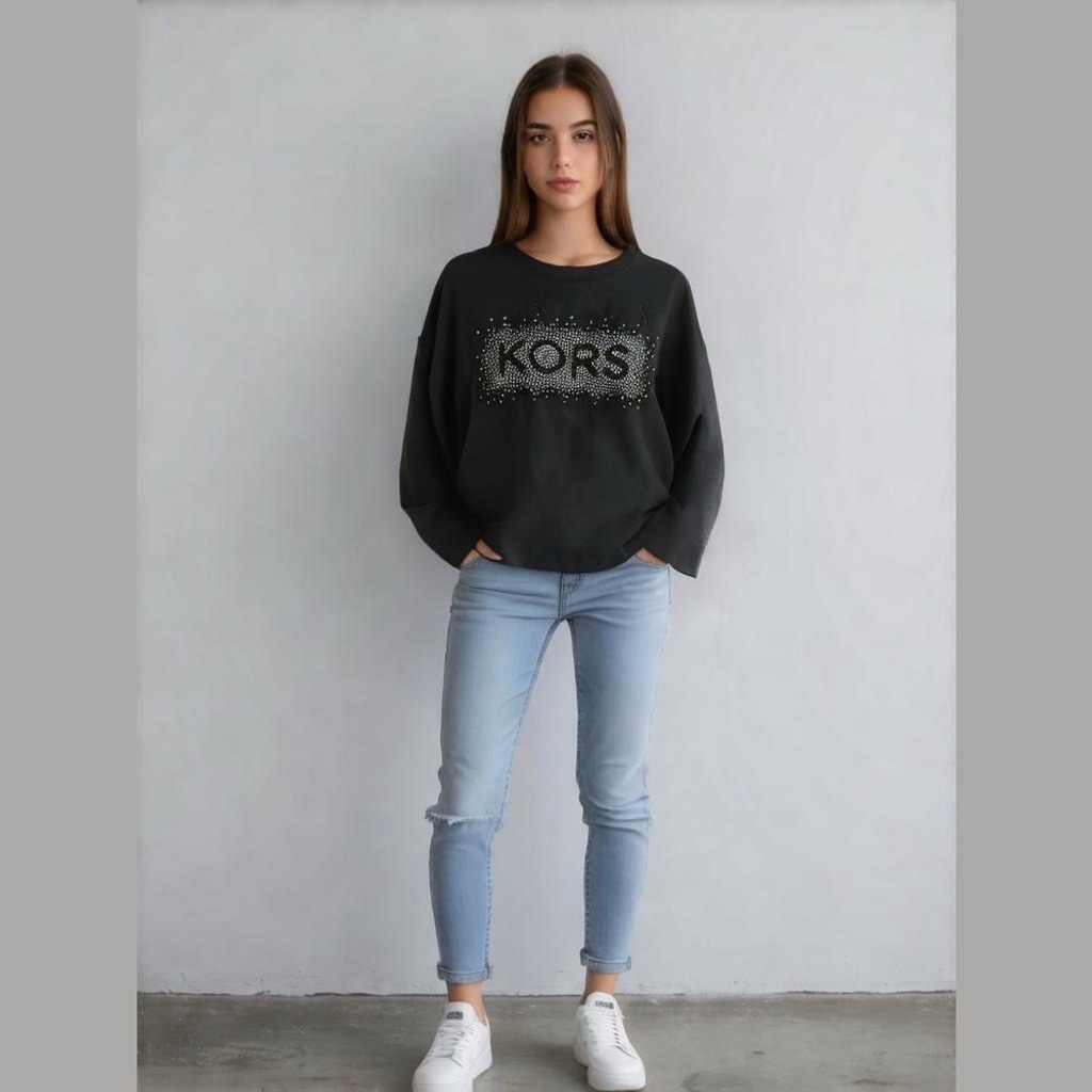 NWT Michael Kors Black Sweatshirt with Silver Accents
