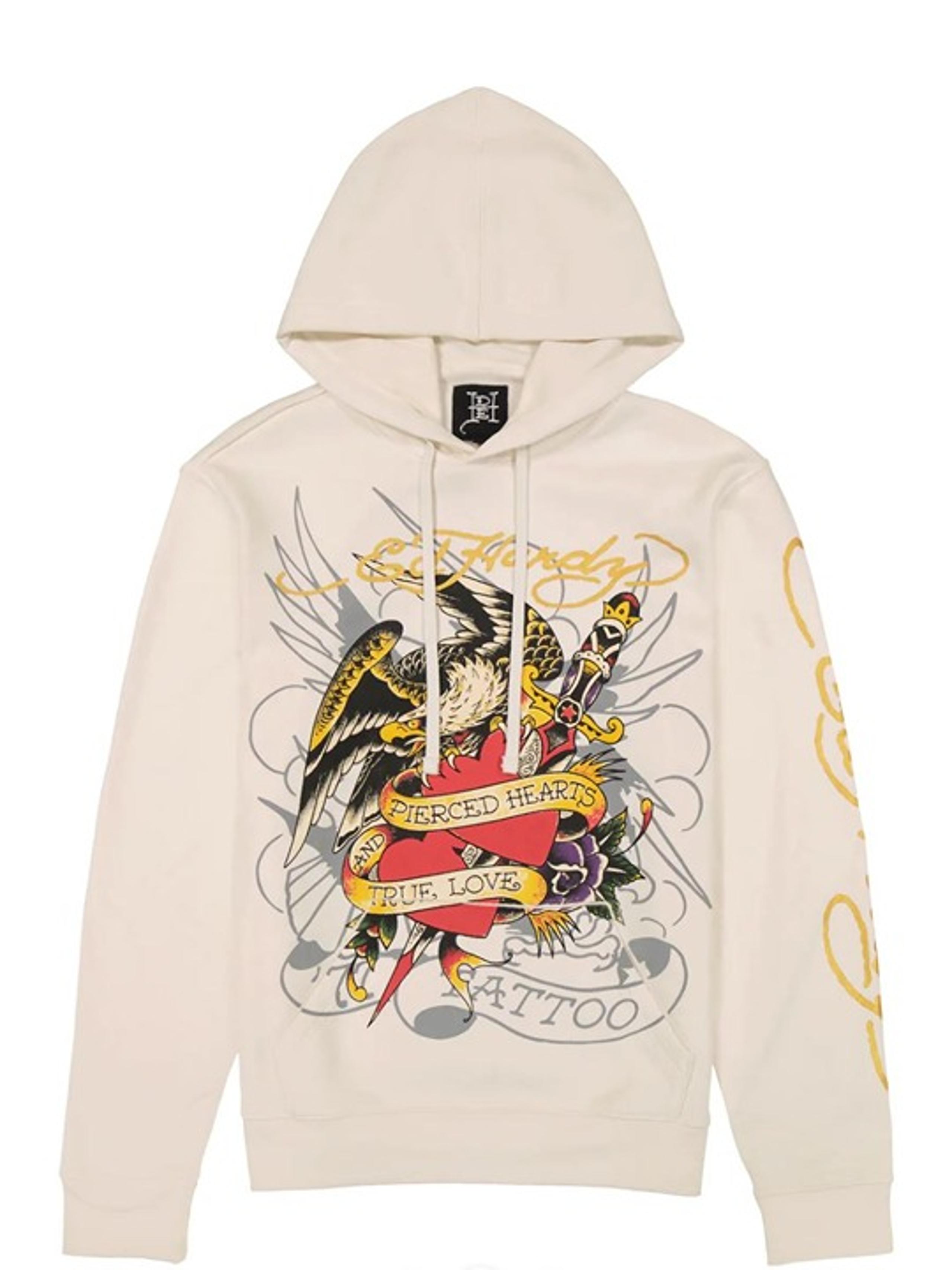 Ed Hardy Pierced Eagle Mens Hoodie XL - Ivory/Cream Color