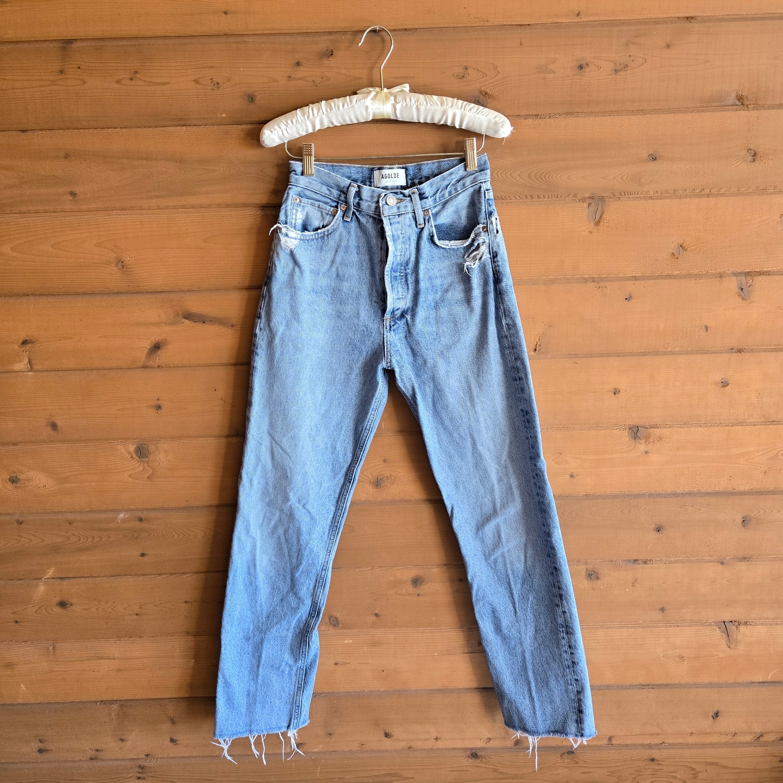Agolde 90's Pinch Waist Ruminate 25 Raw Hem Distressed Button Fly Jean Denim