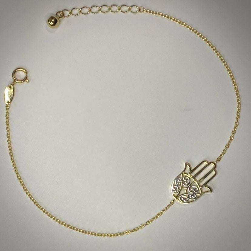 Solid 14K Gold Evil Eye Hand Bracelet