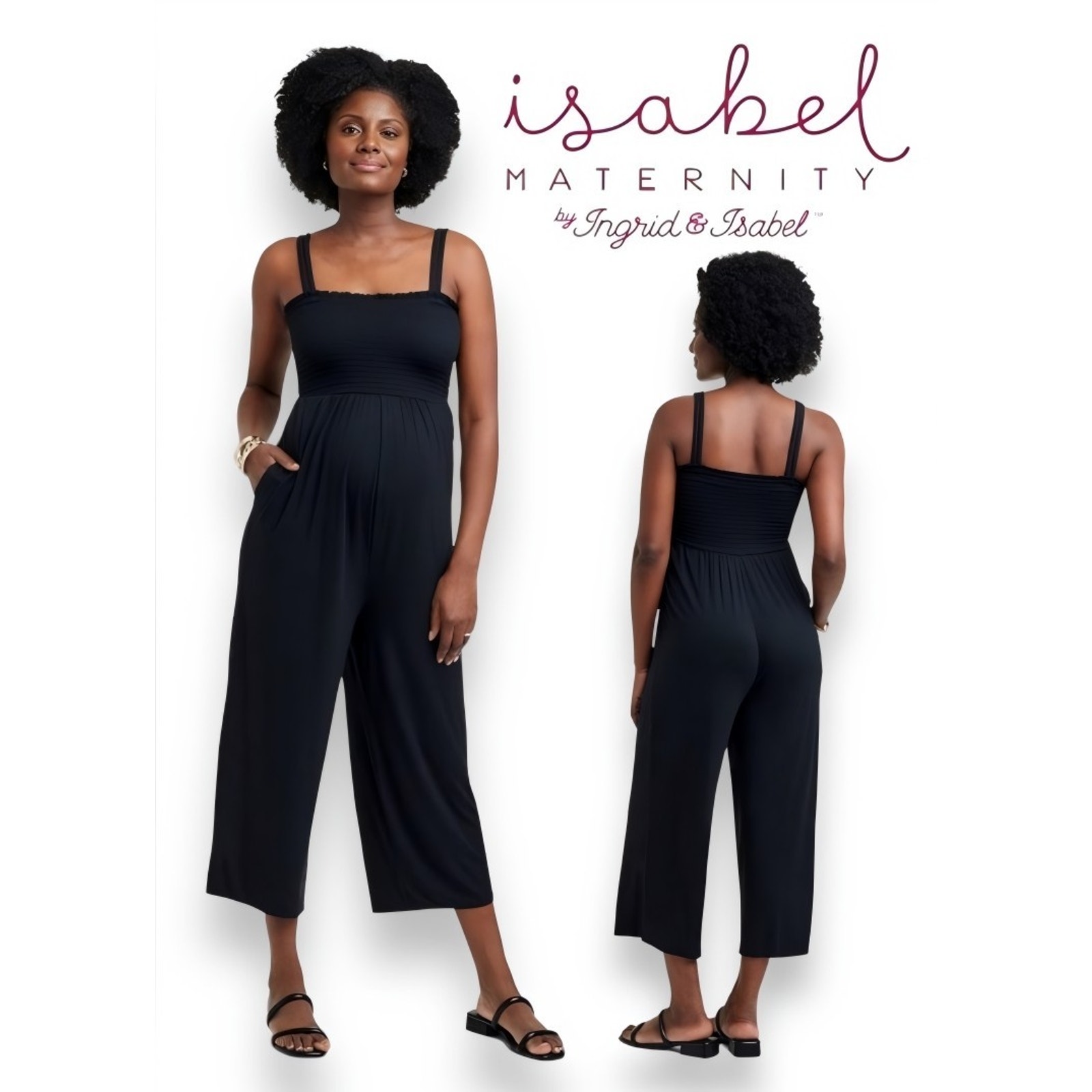 Ingrid + lsabel Womens Black Romper Pants Soft Jumpsuit Maternity Size Large L
